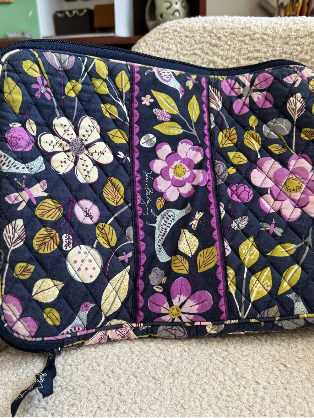 Vera Bradley Laptop Case/Bag in Navy with Purple & Green